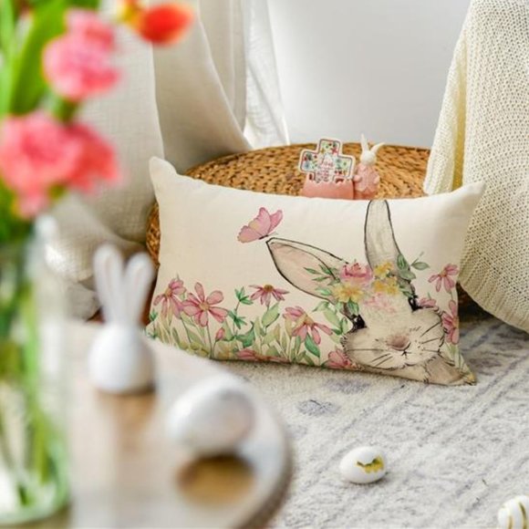 Easter Decorative Throw Pillow Cover Cottage Spring Decor Bunny Accent Case 20" - Picture 5 of 10